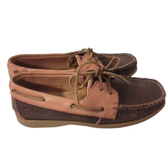 Ariat Yuma Boat Shoes Brown Lace Up Square Toe Deck Leather Moccasin Size 7 - Picture 1 of 12